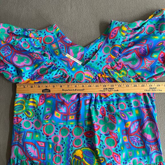 Vtg 80s 90s Two Potato Laguna Beach Artsy Midi Tiered Muumuu Dress XS Cotton NOS - Picture 9 of 15